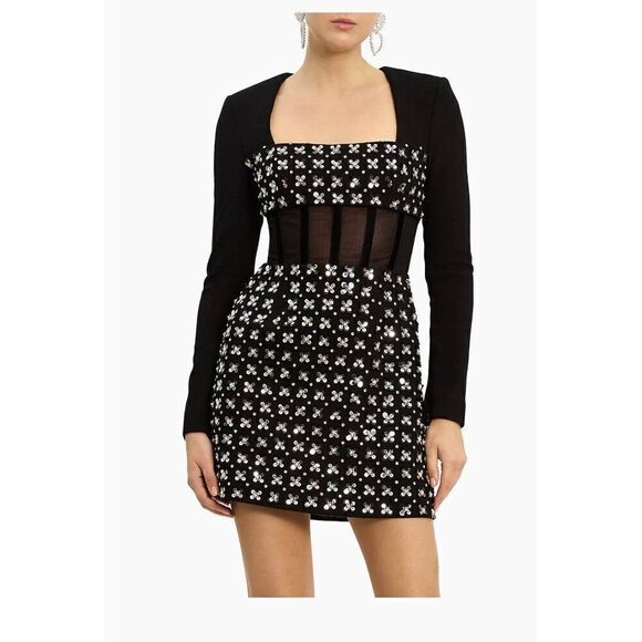 Rebecca Vallance  Bianca Mesh Paillette Minidress Sz 0 black - Picture 5 of 5